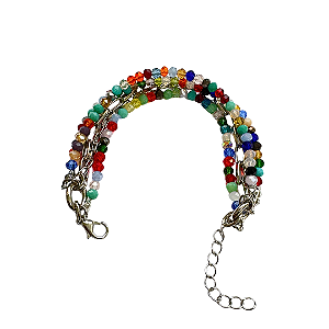 Pulseira 5 Voltas com Cristais Coloridos e Corrente  874P
