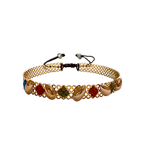 Bracelete Feminino Ajustável Colorido de Macramê com Pérolas