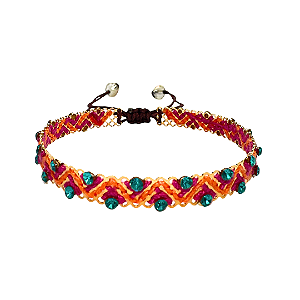 Bracelete Bordado Ajustável Feminino Colorido com Cristais