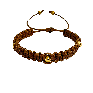 Pulseira de Macramê Marrom Feminina com Entremeio Dourado 878P