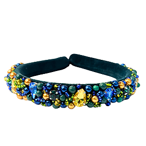 Tiara Bordada de Luxo Média com Pedrarias Verde Amarelo Azul Copa Feminina T471