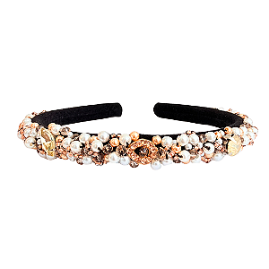 Tiara Bordada Feminina de Luxo Fina com Pedrarias Branco e Dourado T479