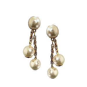 Brinco Médio Pendurado 2 em 1 Pérola com Correntes Dourado Feminino BM2200