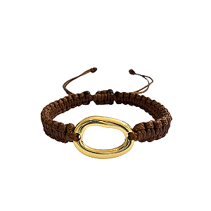 Pulseira de Macramê Ajustável Marrom com Pingente Orgânico 891P