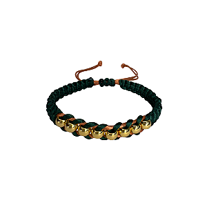 Pulseira de Macramê Ajustável Verde e Rose Gold com Entremeios Dourados 892P