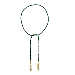 Colar Gravatinha de Cristais Verde Floresta com Chuveirinho de Correntes Douradas CL861