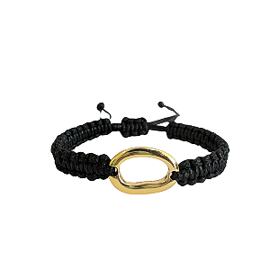 Pulseira de Macramê Ajustável Preta com Pingente Orgânico 894P