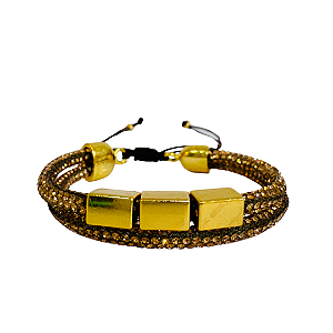 Pulseira Dupla Ajustável de Strass com Pingentes Dourado  897P