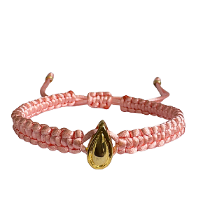 Pulseira Ajustavel de Macramê Rosa Bebê com Pingente Gota 896P