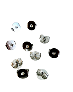 Kit com 5 Pares de Tarraxas para Brincos 8mm Folheadas a Prata Hipoalergênicas