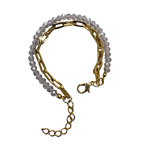 Pulseira Dupla com Cristais Lilás Candy e Corrente Dourada 904P