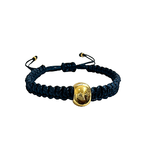 Pulseira Ajustavel de Macramê Azul Marinho com Esfera Orgânica Dourada 907P
