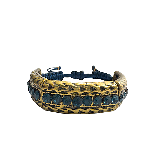 Bracelete Ajustável Azul Marinho com Pingente Ouro Velho 912P