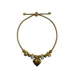 Pulseira Dourada com Berloques e Coração em Aço 918P
