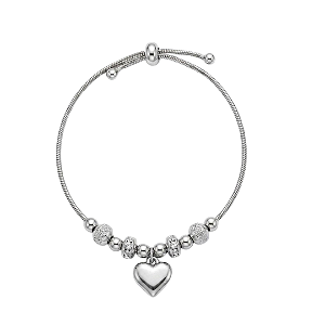 Pulseira Prata com Berloques e Coração em Aço 919P