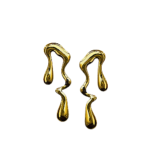 Brinco Médio Dourado Gotas Orgânicas Em Aço BM2215