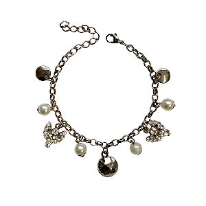 Pulseira Elos Prata com Pingentes 925P