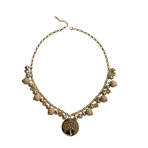 Colar Dourado de Bolas com Pingente Árvore da Vida CL895