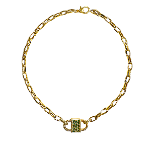 Colar Dourado com Pingente Cadeado Cristais Verde CL889