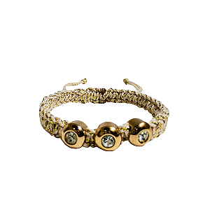 Pulseira de Macramê Bege e Dourado com Pingentes 927P