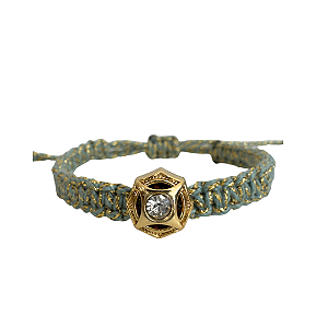 Pulseira de Macramê Verde e Dourado com Pingente Fé e Ponto de Luz 929P