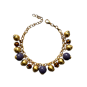 Pulseira de Esferas Douradas Roxa e Cobre 932P