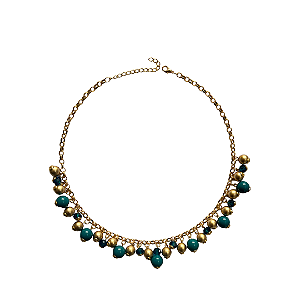 Colar de Esferas Douradas Turquesa e Azul CL901