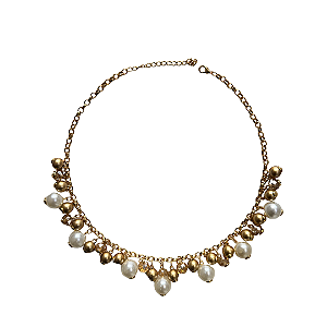 Colar de Esferas Dourado com Cristais Brancos CL899