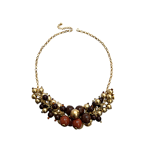 Colar de Esferas Dourado Marrom e Terracota