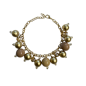 Pulseira de Esferas Douradas e Nude