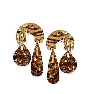 Brinco Grande Martelado com Gotas Penduradas