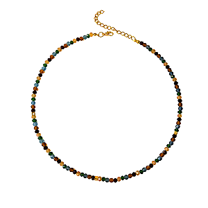 Choker de Cristais Coloridos com Quadradinhos Dourados