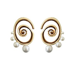Brinco Grande Espiral de Resina com Pérola