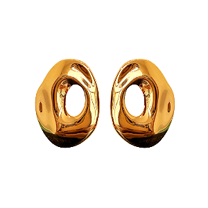 Brinco Grande Orgânico Vazado de Aço Dourado