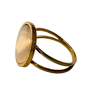 Anel de Aço Dourado com Pedra Olho de Gato