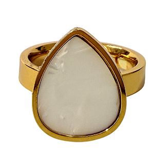 Anel de Aço Dourado Gota Madrepérola