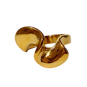 Anel de Aço Onda Orgânica Dourado