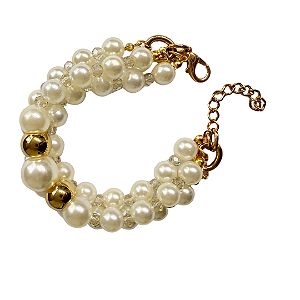 Pulseira 3 Voltas de Pérolas com Cristais e Entremeios