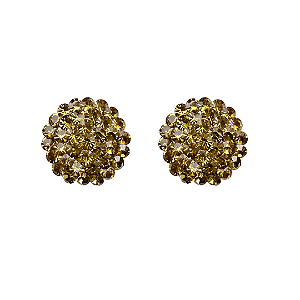 Brinco Pequeno Redondo Strass Hematita Dourado