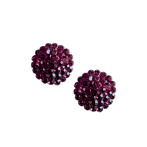 Brinco Pequeno Redondo Strass Roxo