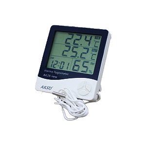 Termo-Higrômetro Digital Com Relógio E Sensor Externo AK28 New