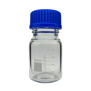 Frasco Reagente 100ml Boro 3.3 Graduado C/ Tampa Rosca Azul e Disp. Anti Gotas Precision