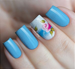 Adesivos de Unha  Flor Rosa com Azul - FL77