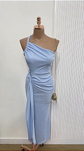 Vestido Midi Azul Assimétrico