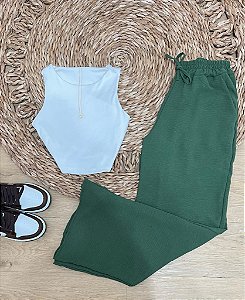 Calça Verde Wide Leg de Amarração
