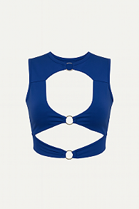 Top Azul Argolas Frontais