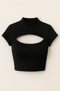 Cropped Preto Recorte Glam