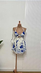 Vestido Curto Azul Estampado