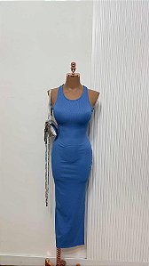 Vestido Midi Azul Canelado