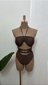 Body marrom frente única com recortes